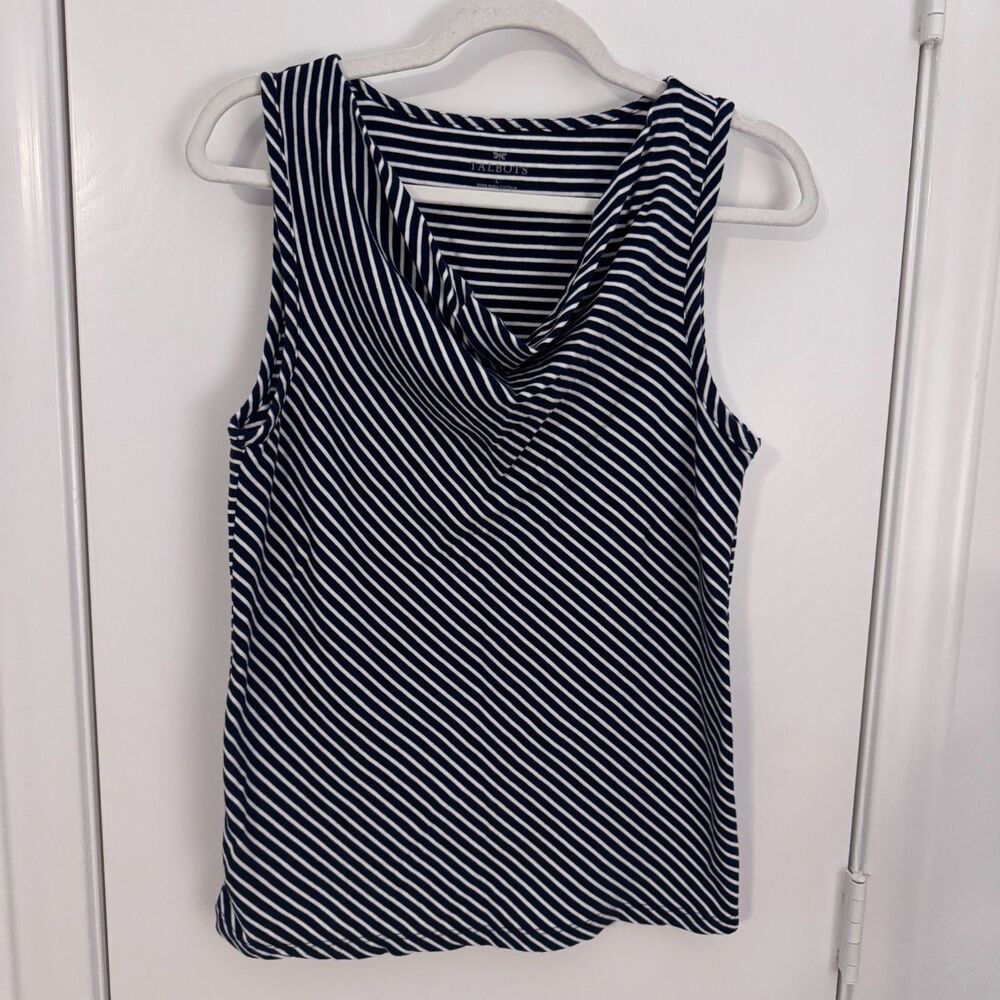 Womens Talbots Navy/White Stripe 100% Pima Cotton Size L Tank Top EUC